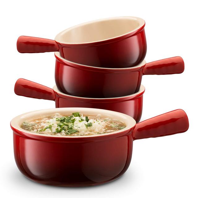 KooK Ceramic French Onion Soup Bowls With Handles, 12 Ounce - Set of 4