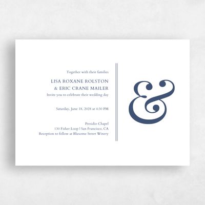 Navy, Blue Wedding Invitation - Verona Landscape Letterpress