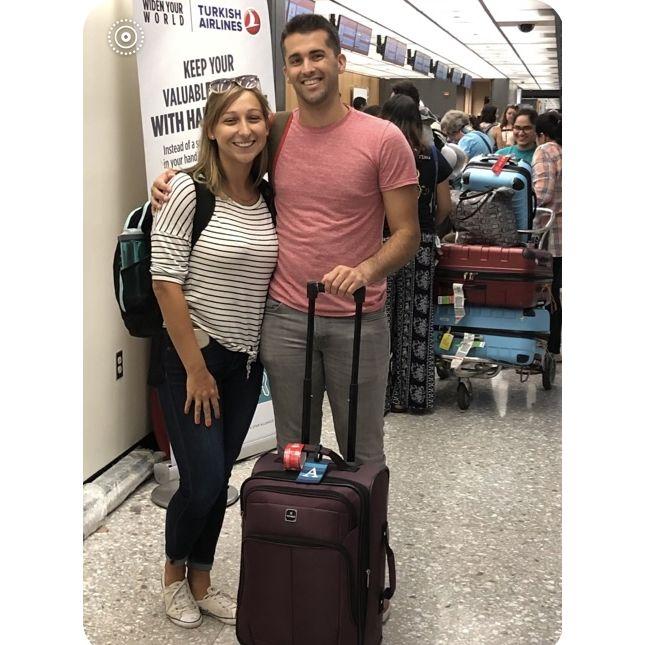 Our first international trip together! Before boarding the flight to Sarajevo, Bosnia in August 2019