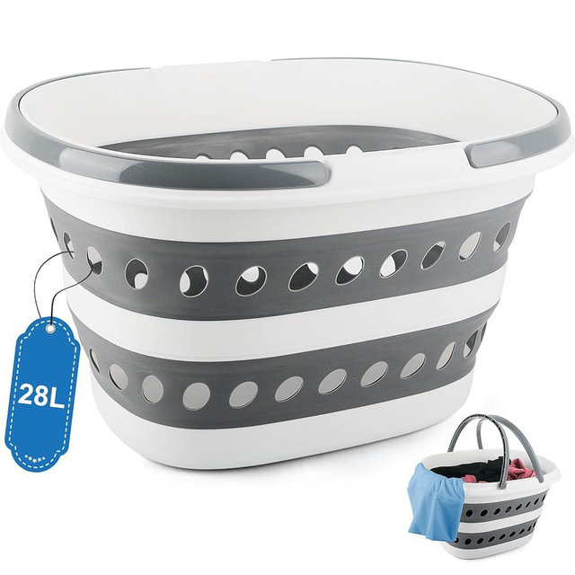 28L Collapsible Laundry Basket with Handle, Foldable Clothes Basket Laundry Hamper Plastic Storage Bin, Pop-Up Hamper for Dirty Clothes, Portable Storage Container Outdoor Camping Home RV Accessories