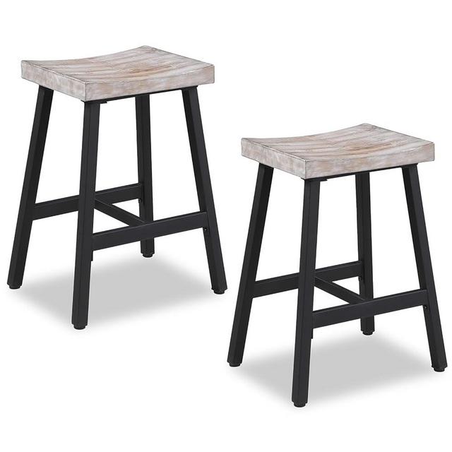 OUllUO White Bar Stools, Backless Counter Height Stools, Set of 2, Solid Wood Saddle Stools with Metal Legs, 24 Inch Kitchen Counter Stools, Stools for Kitchen Island, Pub, Bar,521P-WHWD