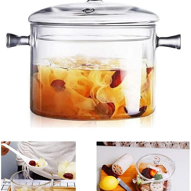 BUTIGE Glass Saucepan with Cover - 50oz Heat-Resistant Borosilicate Glass Handmade Cookware Set stovetop Pot - Safe for Pasta Noodle, Soup, Milk, Tea (1.5L)