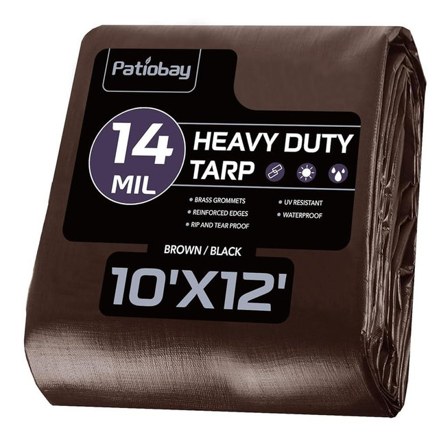 Patiobay Tarp 10x12FT, 14 Mil Large Tarp, Tarps Heavy Duty Waterproof with Grommets Every 23.6", 420D Thick Plastic Tarp, UV Resistant Tear&Fade Resistant, Reinforced Edges for Outdoor Pool Camp Tent