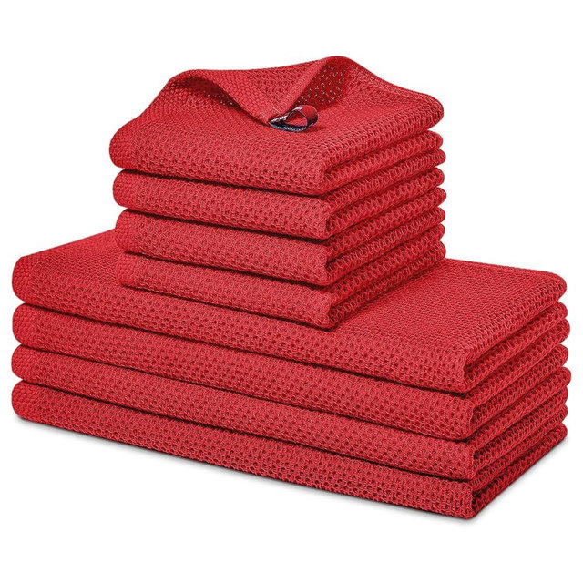 Homaxy 100% Cotton Kitchen Towels and Dishcloths Set, 12 x 12 Inches and 13 x 28 Inches, Set of 8 Bulk Kitchen Towels Set, Ultra Soft Absorbent Dish Towels for Washing Dishes, Red