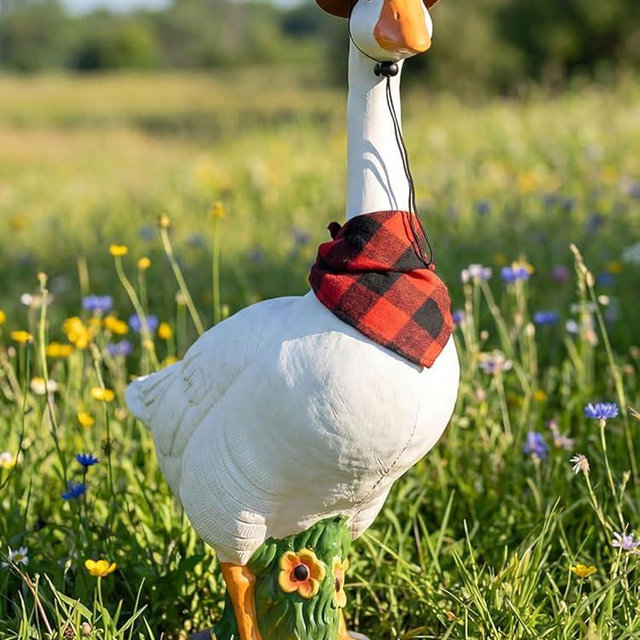 LarpGears Premium Adjustable Large Porch Goose Statue – 23” Realistic Hollow Plastic Garden Goose with Removable Cowboy Hat & Bandana, Stone Base with Sand-Fillable Design for Outdoor Stability