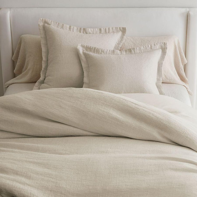 European Flax Linen Waffle Duvet Cover, Full/Queen, Flax