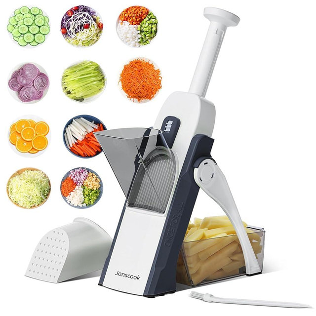 Jonscook Multifunctional Kitchen Gadgets Mandoline Food Slicer, Safe Veggie Chopper Vegetable Cutter, French Fry Cutter Onion Chopper Vegetable Slicer Fruit Cutter Dicer For Meal Prep - DeepBlue