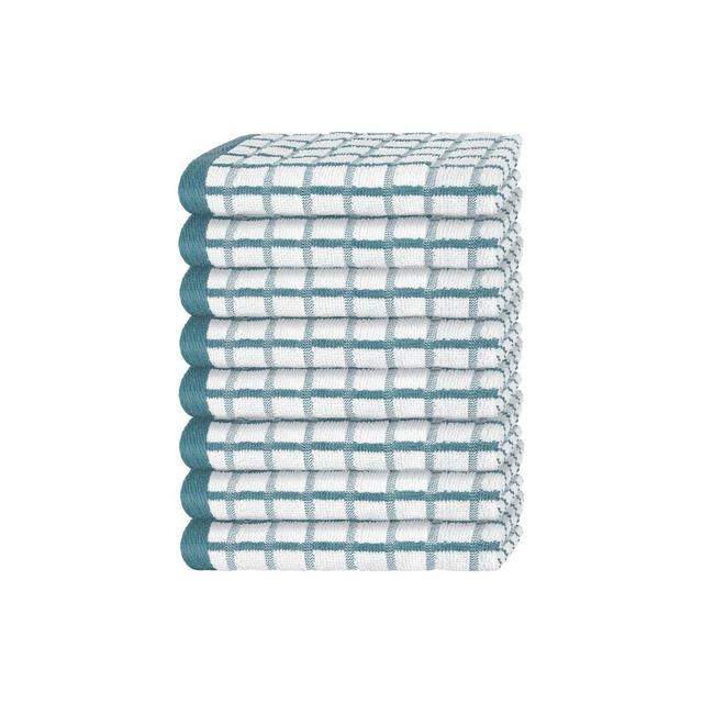 White Classic 100% Cotton Checkered Design Kitchen Towel Set of 8 - 16x26" Aqua