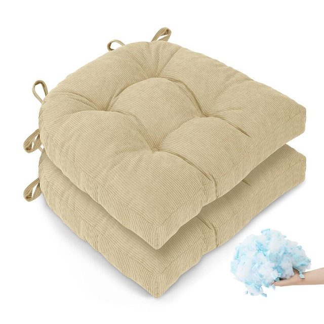 PAROLL 20 x 20 in Extra Large Dining Room Chair Seat Cushions for Kitchen Wicker Chairs Pads 2 Pack with Ties Indoor Non Slip Memory Foam 3 inch Thick Wide Modern Tufted Cushion Beige