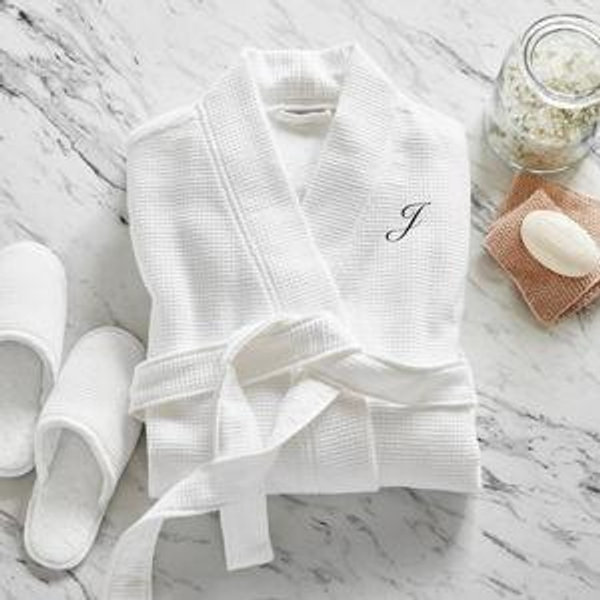 Matching Lightweight Monogrammed Waffle Weave Resort Robe
