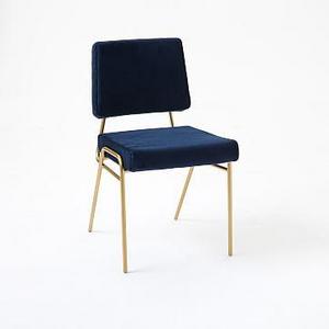 Wire Frame Dining Chair, Performance Velvet, Ink Blue, Antique Brass