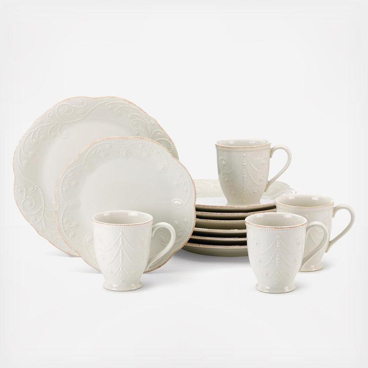 Lenox, French Perle 12-Piece Plate & Mug Dinnerware Set, Service