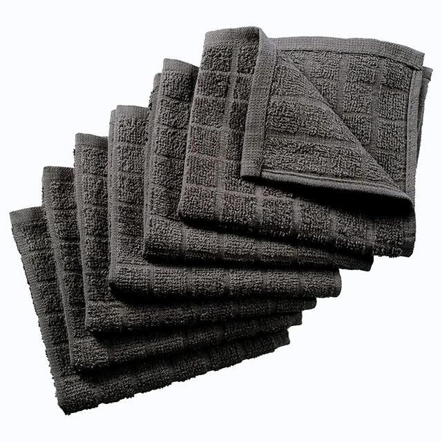 Nirisha Cotton Terry Dish Cloth - 6 Pack - Grey - 12 x 12 Inches - 400 GSM - 100% Ringspun 2 Ply Cotton - Box Weave - Soft & High Absorbent