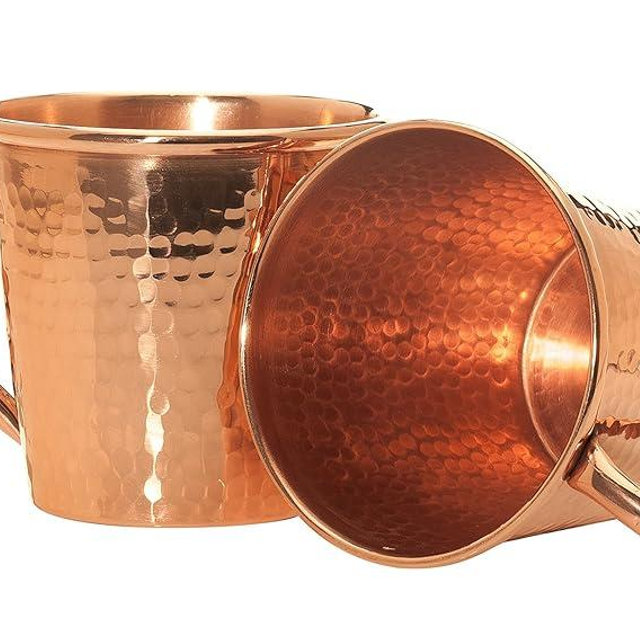 Sertodo Copper Moscow Mule Mugs | Set of 2, 12 oz Capacity | Copper Handle | 100% Pure Copper, Heavy Gauge, Hand Hammered