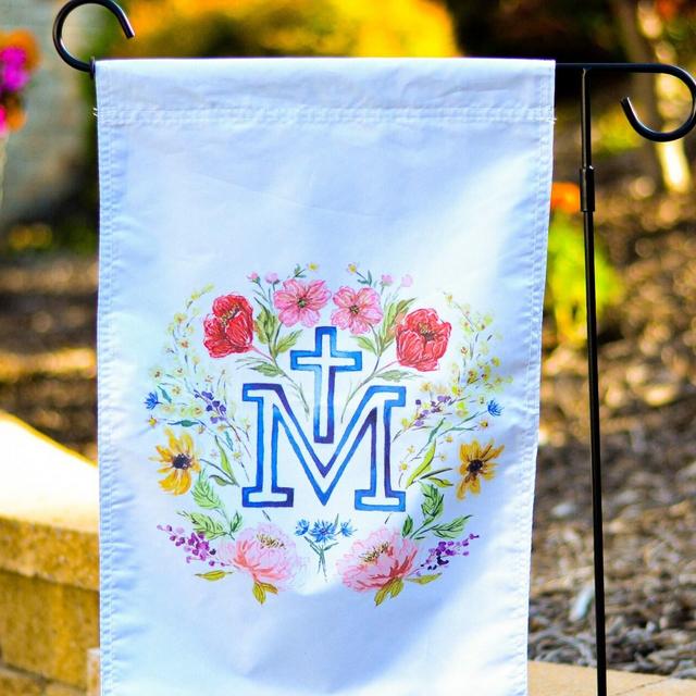Marian Cross Catholic Garden Flag