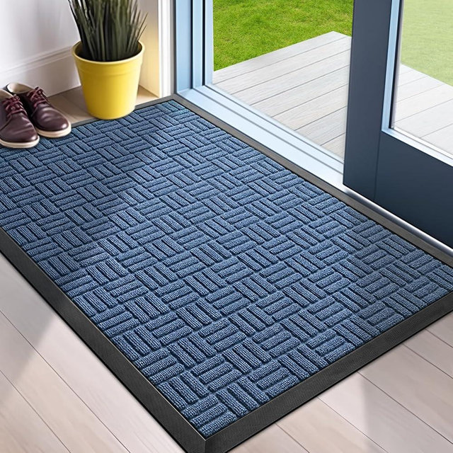 mibao Mibao Front Door Mat, Heavy Duty Durable Welcome Mat for Outdoor Indoor, Dirt Trapper Waterproof Super Absorbent Door Mat for Entryway Outside Patio Porch, 18''*30'', Blue