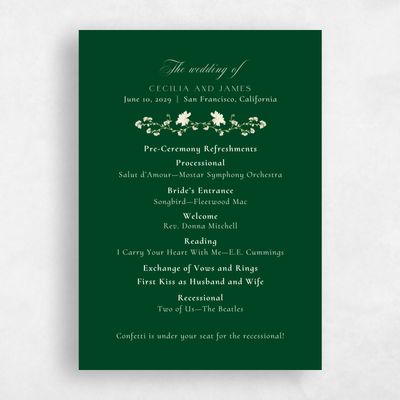 Forest, Green Wedding Program - Papillon