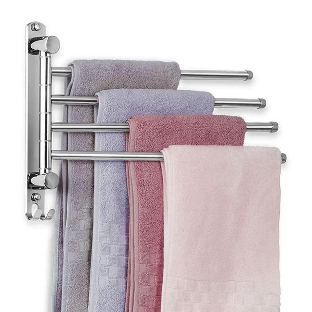 JSVER Wall Mounted Towel Bar, Swivel Towel Rack SUS304 Stainless Steel Towel Bar 4-Arm Towel Hanger Space Saving Towel Racks for Bathroom, Kitchen