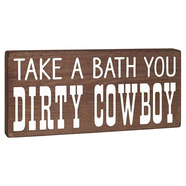 Take a Bath You Dirty Cowboy Sign - Western Decor - Funny Rustic Home Bathroom Boho Farmhouse Decoration 5.5x12 Fun Vintage Country Bathtub Farm Wall Art Wooden Plaque for Boys or Men