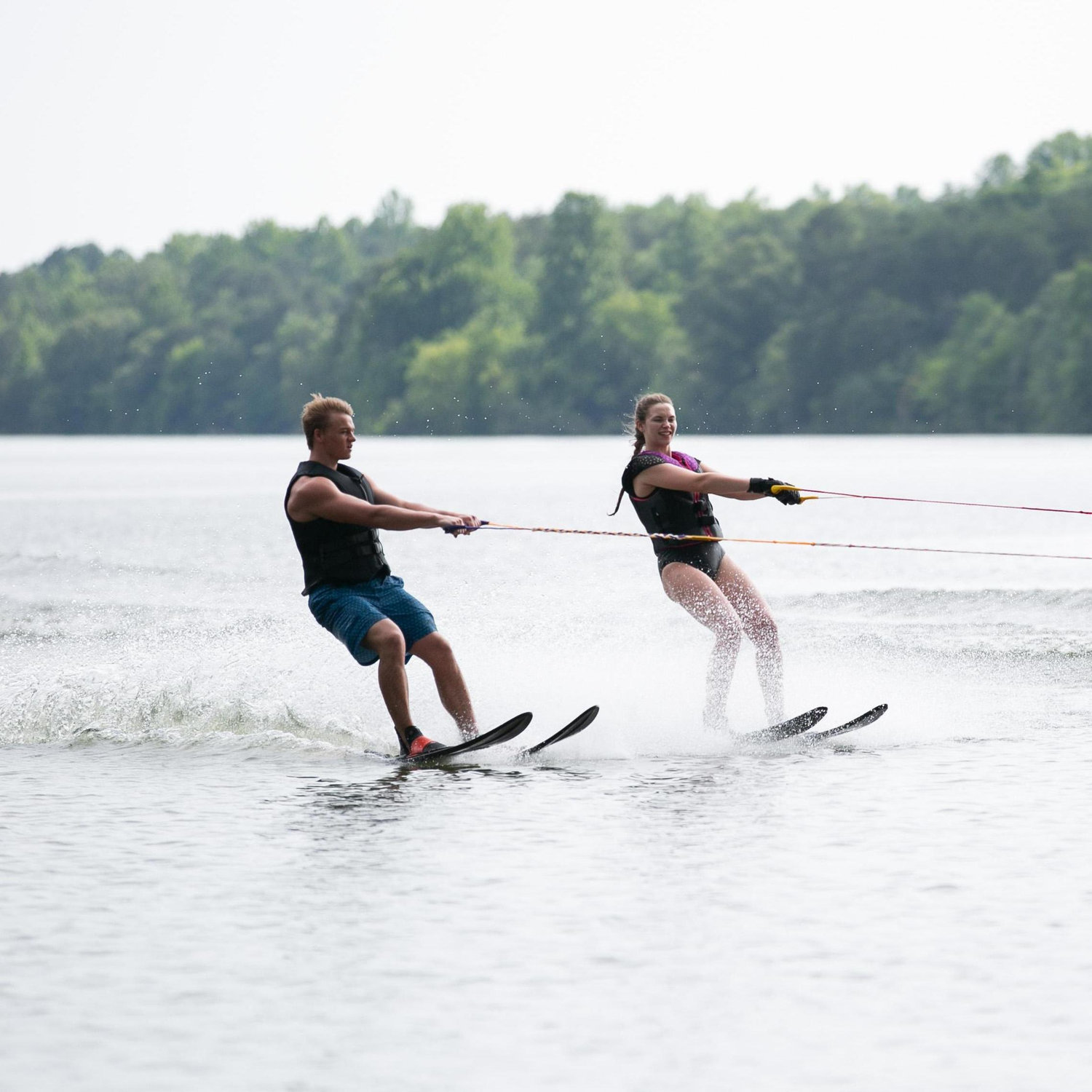 Waterskiing together