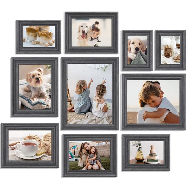Picture Frame Set Wall Photo: 10 Pack Grey Different Size 8x10 5x7 4x6 Rustic Simple Photo Frames - Lightweight Bulk Frame for Gallery Wall Mount or Tabletop Display