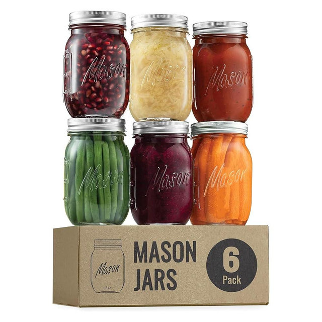 ELAORY Mason Jars 16 Oz with lids, 6 Pack Canning Jars,16 oz Mason Jars with Lids, Regular Mouth Mason Jars for Overnight Oats, Salad, Meal Prep, Fermenting, Pickling Jars, Mason Jars for Centerpieces