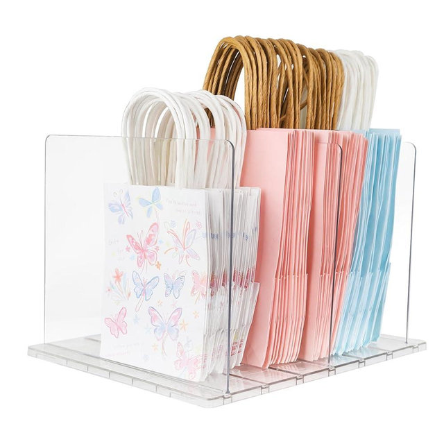 NUOLUTH Gift Bag Storage Organizer:Acrylic reusable grocery bag organizer bag, Adjustable Shelf Divider Bag Organizer for Small Closet Upgraded to four partitions for more convenient storage