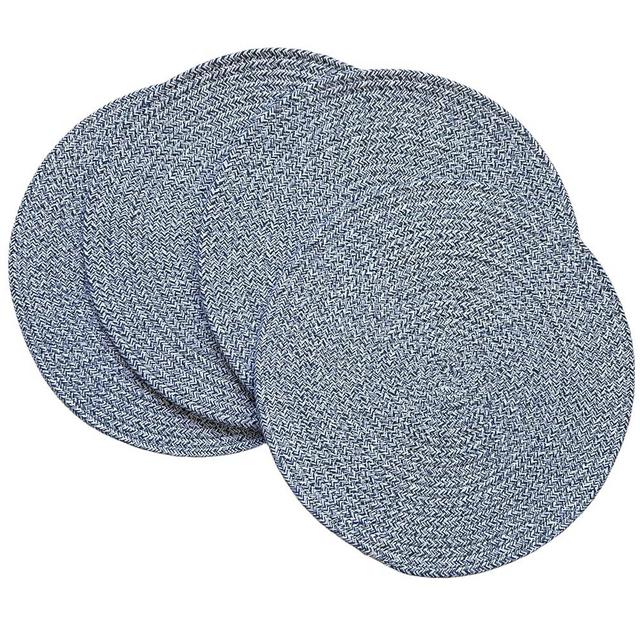 WAZAIGUR Round Placemats Washable Thick Cotton Absorbent 13 inch Round Table Mats for Kitchen Dining Table Set of 4 Round Woven Fabric Indoor/Outdoor Place Mats (Blue and White, 4)