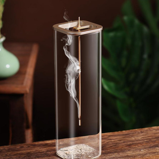 Insence-Stick Holder [Anti-Ash Flying], Modern Incense Burner Holder with Removable Glass Ash Catcher, for Home Decor Yoga Meditation