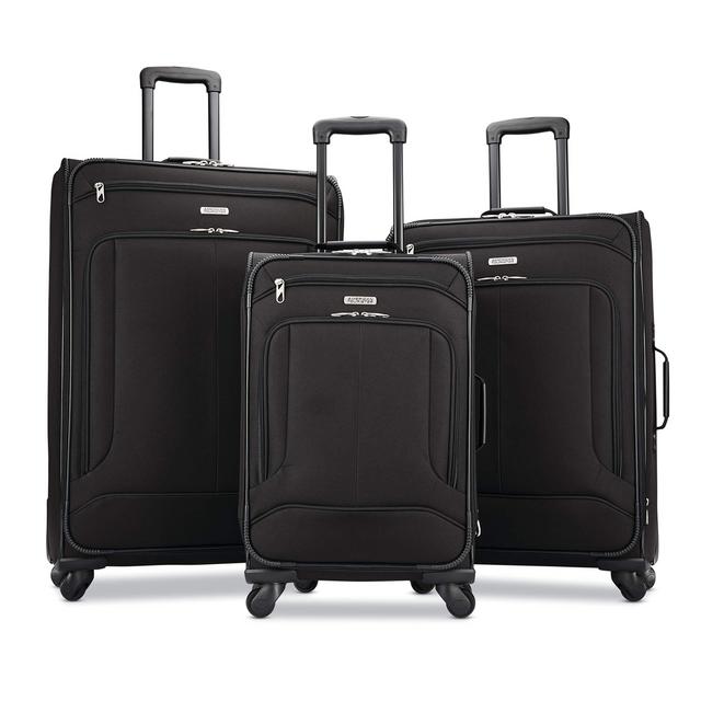 American Tourister Pop Max Softside Luggage with Spinner Wheels, Black, 3-Piece Set (21/25/29)