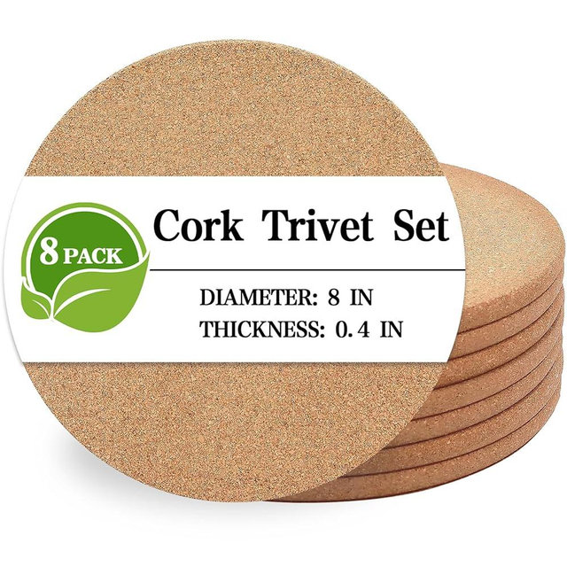 Cork Trivet, 8 Pack High Density Thick Cork Coasters Set for Hot Dishes, 8 Inch Heat Resistant Multifunctional Cork Trivets for Hot Dishes, Hot Pads for Kitchen, Table, Countertops