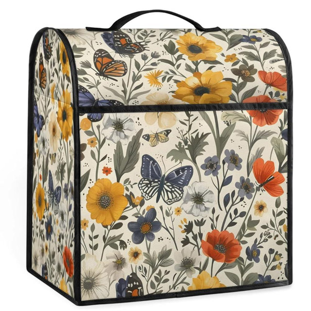 Kitchen Aid Mixer Cover, Blender Covers for Kitchen Counter, 6-8 Quarts Kitchen Mixers Accessories Dust Covers for Stand Mixer Coffee Maker with Top Handle and Zipper Pocket (Butterflies & Flowers)