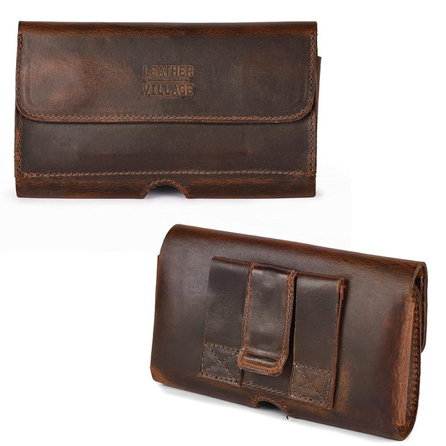 Leather Village Phone Holster Belt Clip Style for Men – Cell Phone Holsters Leather Pouch – Horizontal Cell Phone Holder for Belt with Magnet Closure - Distressed Brown