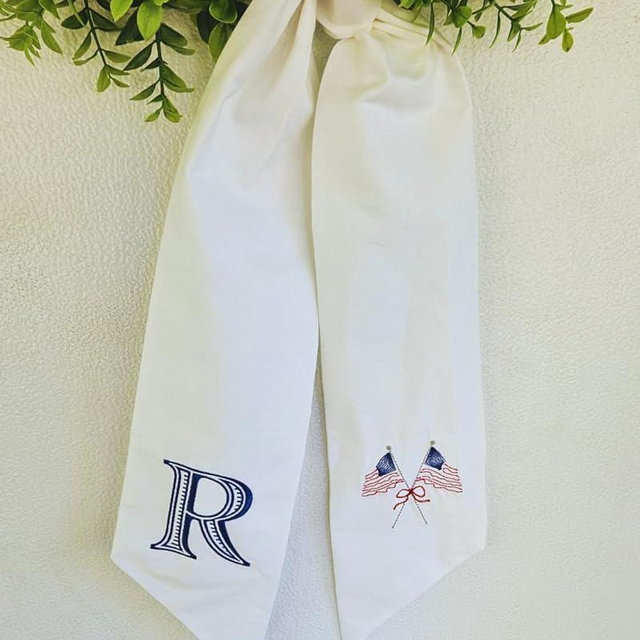 Monogram Wreath Sash, Summer Wreath Sash, 4th of July Wreath Sash, Memorial Day Front Door Decor, Custom monogram door decor (Flag)