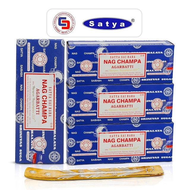 Raajsee Incense Stick Holder Bundle with Satya Nag Champa Incense Sticks 250 gmx 4 Pack (1000 GMS), Insense Sticks Nag Champa Agarbatti