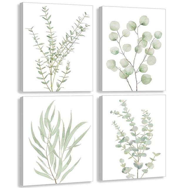 Botanical Plant Canvas Wall Art, Framed Boho Wall Decor for Bathroom, Minimalist Aesthetic Bedroom Wall Art, Sage Green Eucalyptus Leaf Prints for Office, Set of 4PCS, 8”X10”