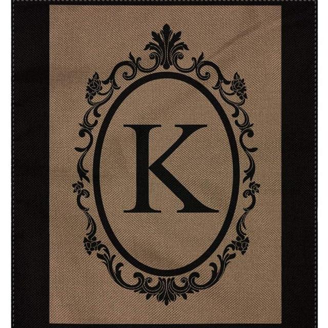 pingpi K Monogram Double-Sided Burlap Garden Flag - 12.5"W x 18"H