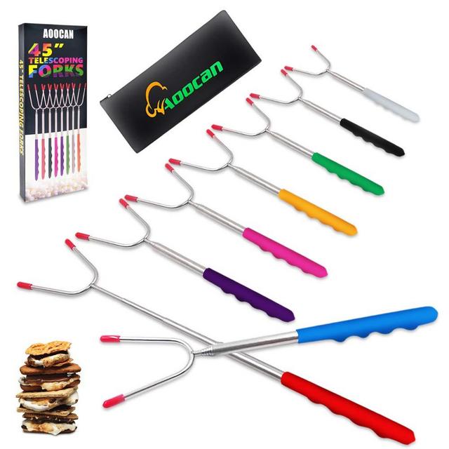 Aoocan Marshmallow Roasting Sticks Set of 8 Extend 45" Smores Sticks for Fire Pit, Telescoping Rotating Smores Skewers - Hot Dog Roasting Sticks for Campfire, Camping, Bonfire and Grill