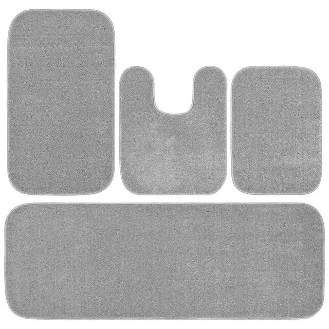 Garland Rug 4pc Gramercy Washable Bathroom Rug Set Silver: Non-Slip, Latex Backed, Tufted Polypropylene