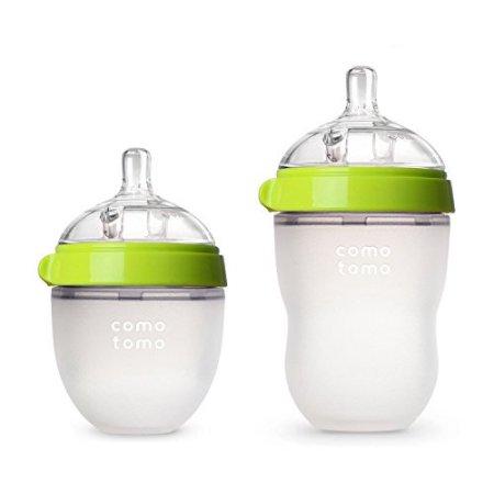 Comotomo Natural Feel Bundle - 2 Items: 8 Ounce Baby Bottle Green & 5 Ounce B...