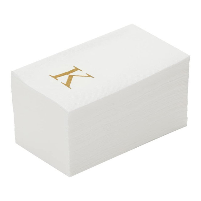 Luxenap 15.8 X 7.9 Inch Linen-Feel Guest Towels, 50 Lettered Hand Towels - Gold Letter 'K', Sans Serif Font, White Paper Dinner Napkins, airlaid, For Restrooms And Tables