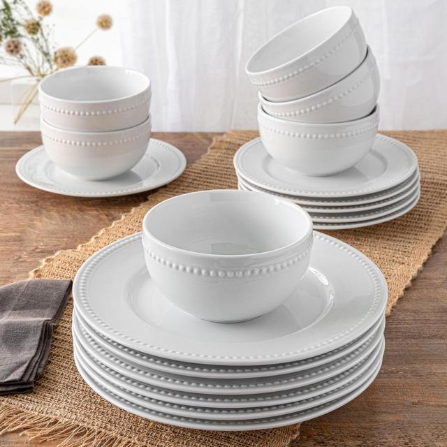 Better Homes & Gardens 18 Piece Porcelain Sophia Beaded Dinnerware Set