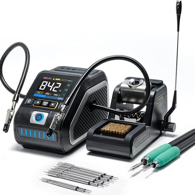FNIRSI DWS-200 200W Precision Digital Soldering Station Kit, with 3 F210 & 6 F245 Soldering Iron Tips and 2 Helping Hands, Temp Value & Curve Mode, 3 Temperature Storage, Full-Color Display
