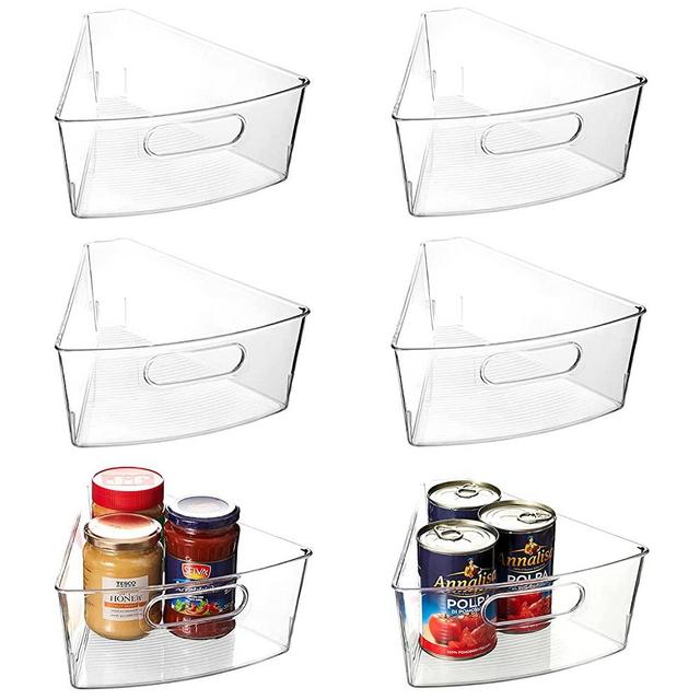 EAMAOTT Lazy Susan Organizer, Set of 6 Clear Transparent 10.2” x 9.4” x 4” Plastic Corner Kitchen Cabinet Storage Bins, 1/8 Wedge, 4" Deep Containers - Food Safe, BPA Free