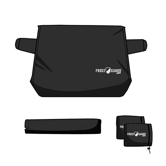 FrostGuard Plus Winter Windshield Cover with Built-in Security Panels and Wiper Blade Coverage + Mirror Covers - Weather Resistant; Protects from Snow, Ice and Frost (Black, Standard)