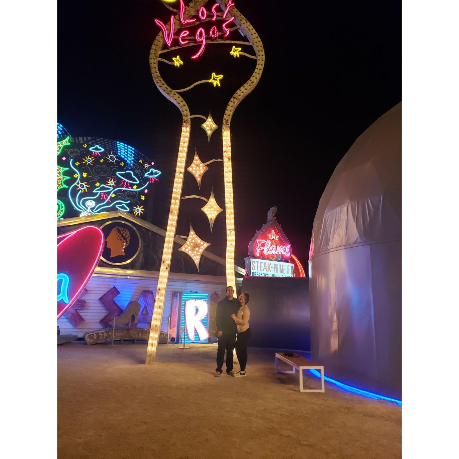 Us visiting the Tim Burton art instillation in Vegas