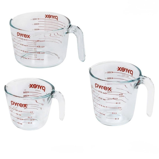 Pyrex Glass Measuring Cups Set, (1, 2 & 4 Cup)