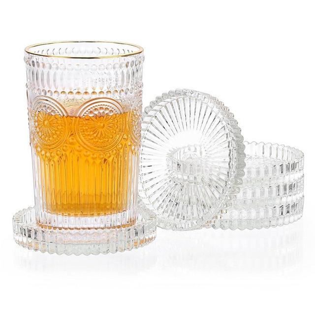 OGANAZI Modern Clear Coaster Set of 5- Glass Coasters for Drinks Crystal Coasters Round Cup Coasters Coffee Table Decor for Office, Kitchen, Bar, Dining Room, Living Room, Patio (Clear)