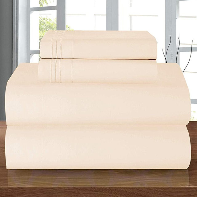Elegant Comfort Luxury Soft 1500 Thread Count Egyptian 4-Piece Premium Hotel Quality Wrinkle Resistant Coziest Bedding Set, All Around Elastic Fitted Sheet, Deep Pocket up to 16inch, King, Cream