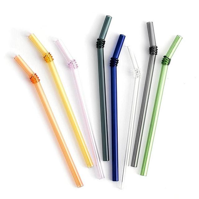 8 Pack EMPO Glass Straws Colored - 8" x 8mm Perfect Reusable Straw - Smoothies, Tea, Juice, Water, Essential Oils Gift with 2 Cleaning Brush MultiColor